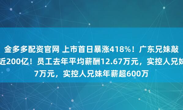 金多多配资官网 上市首日暴涨418%！广东兄妹敲钟，身家大涨近200亿！员工去年平均薪酬12.67万元，实控人兄妹年薪超600万